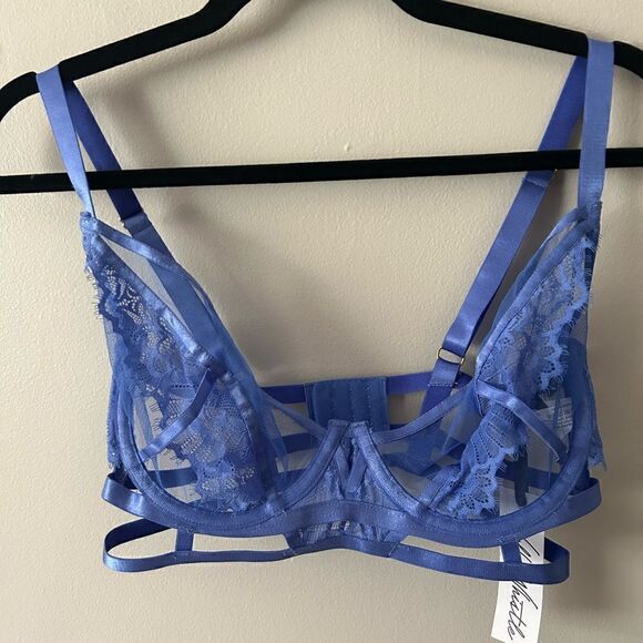 NWT WOLF & WHISTLE Claire Blue Caged Lace Bra 32DDD - Picture 5 of 7